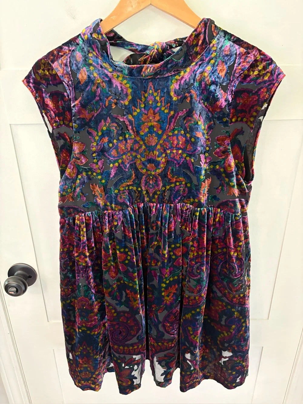 Free People Velvet Paisley Smocked Mini Dress. Size Small.